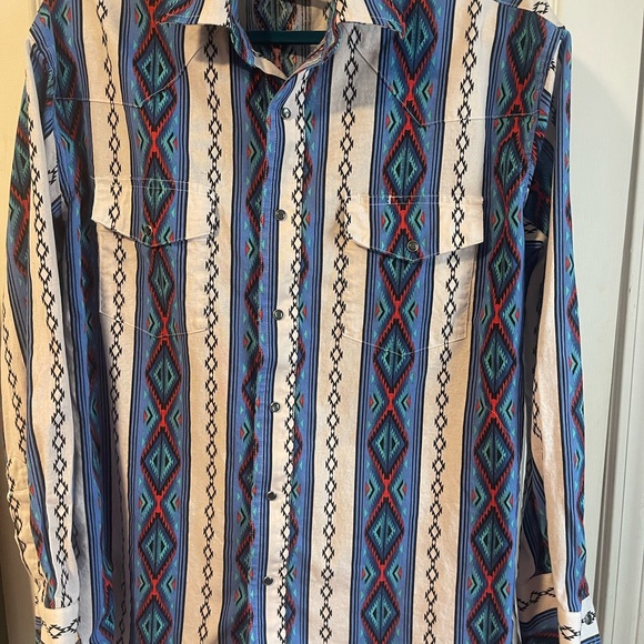 Wrangler South Western snap pearl button cowboy shirt size L - Picture 4 of 5